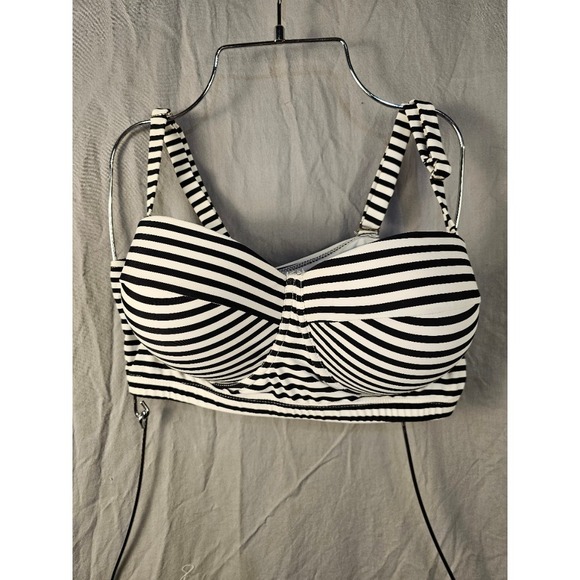 Unbranded Other - Black White Striped Bikini Top Formed Cup Removable Straps XL Swimwear